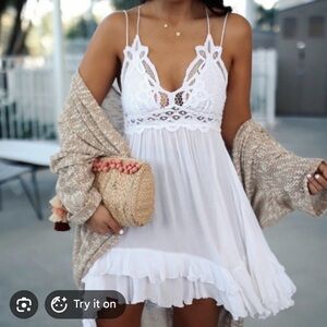 Free People White Lace Mini Dress